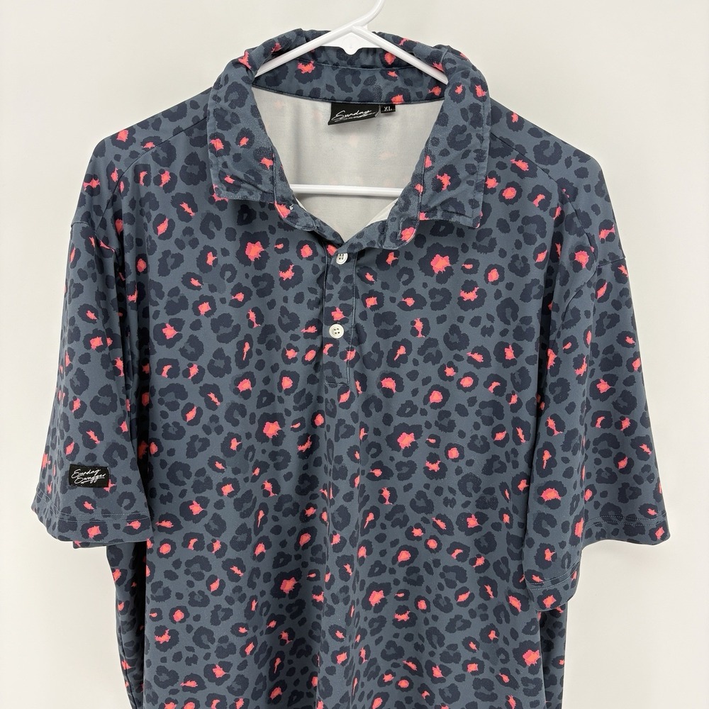 Sunday Swagger Polo Shirt Mens XL Blue Golf Stretch Leopard All Over Print